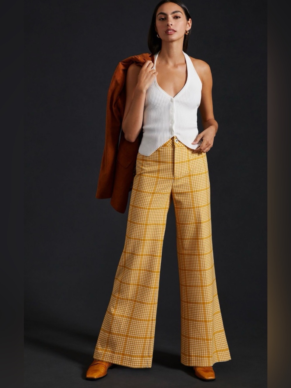 Anthropologie Maeve Yellow Plaid Wide-Leg Pants Trousers Sz 10 NWOT NEW - Picture 2 of 6